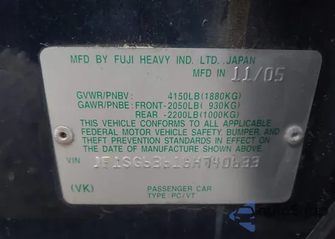 2006 Subaru Forester 2.5X from USA, damaged, VIN JF1SG63616H740633